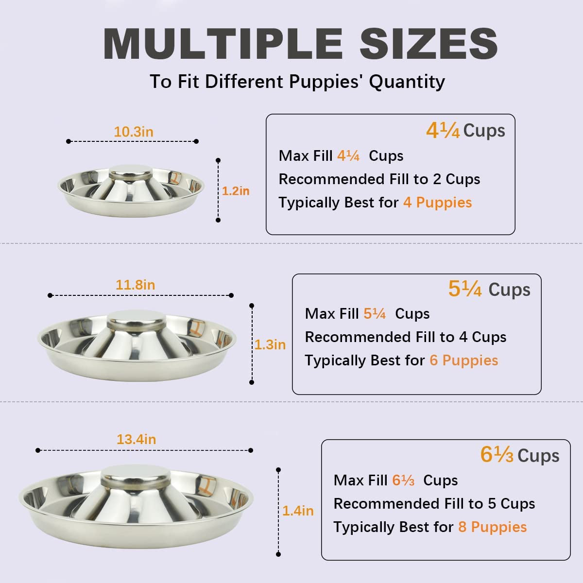 Stainless Steel Puppy Dog Bowls 2 Pack, Pets Puppies Feeding Food and Water Weaning Bowls Dishes Feeder, 10.3 Inch